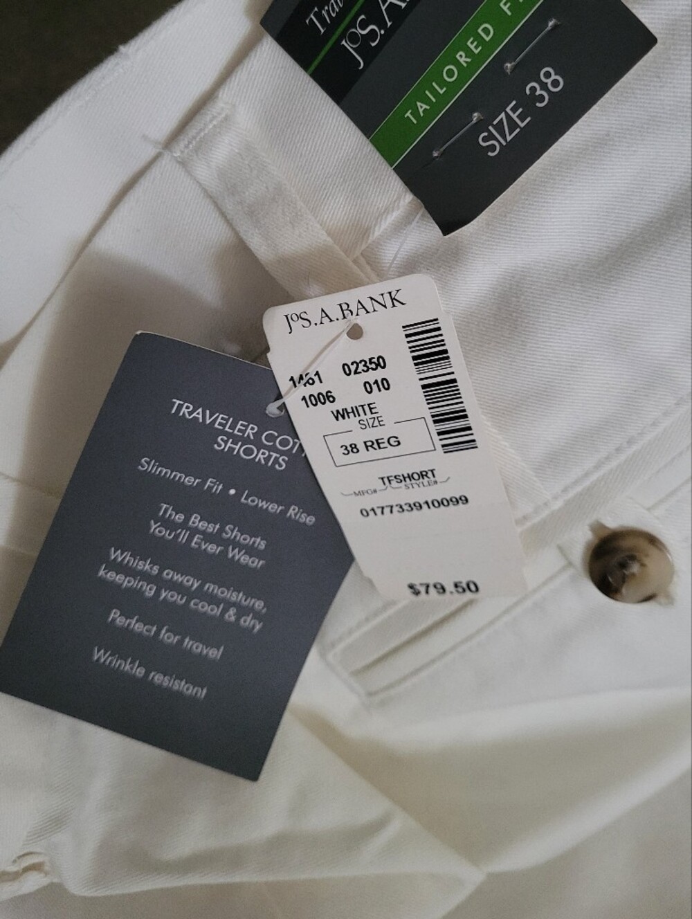 Jos A Bank White Flat-Front Men's Chino Shorts Size 38 Reg